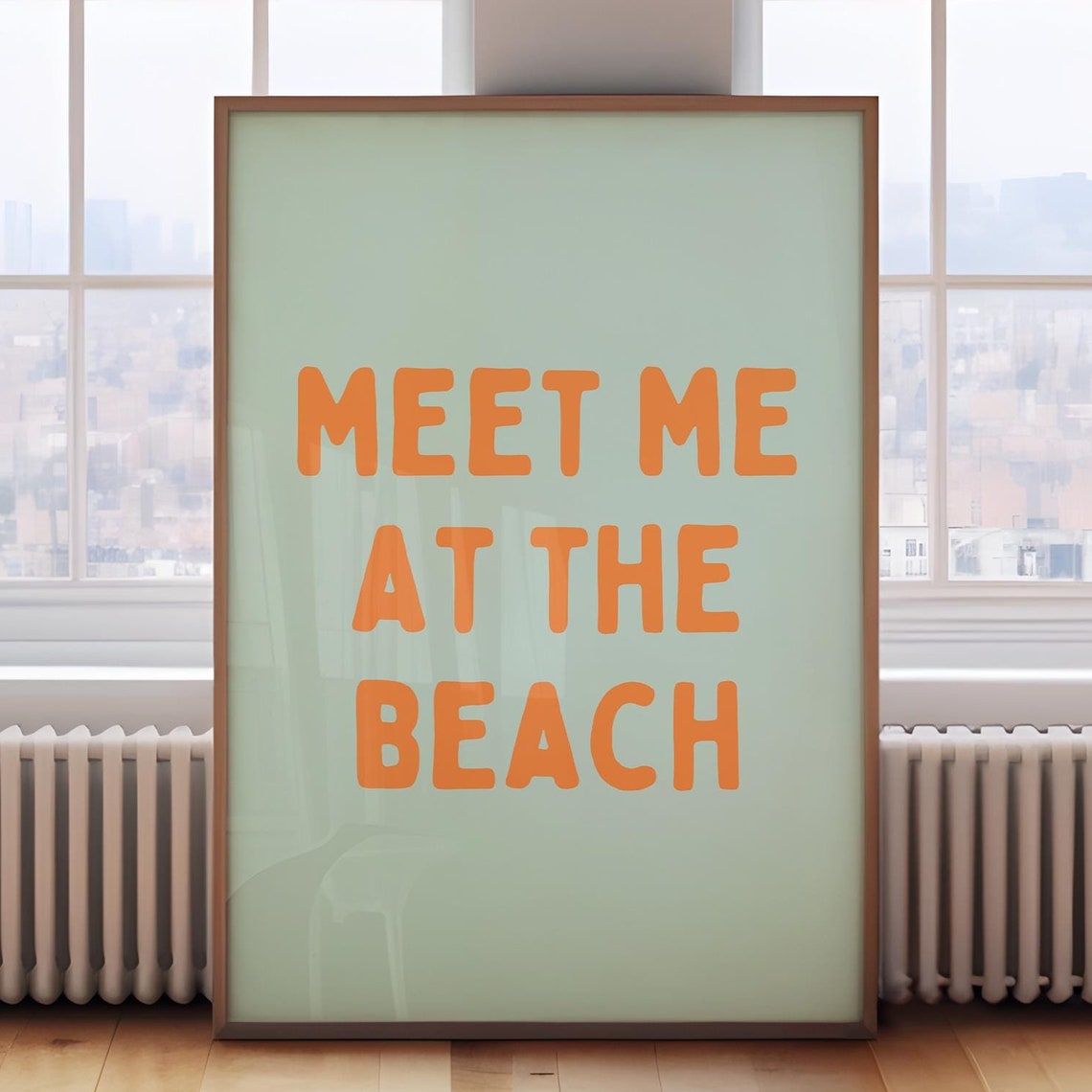 Meet Me At The Beach Orange Mint Typography Coastal Art Poster
