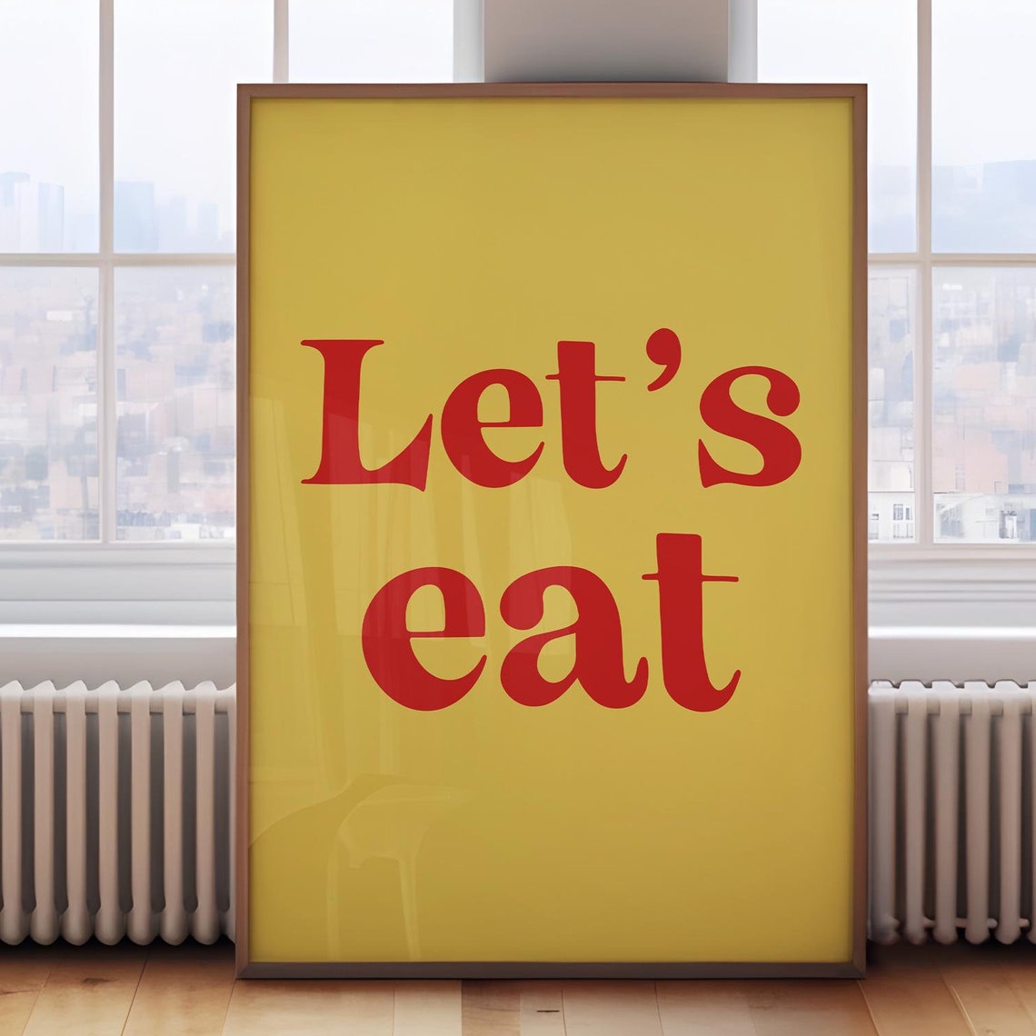 Lets Eat Bold Red Yellow Kitchen Poster Trendy Dining Room Wall Decor