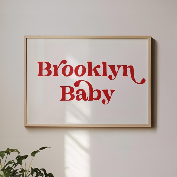 Brooklyn Baby Red Script Typography New York Wall Decor Poster