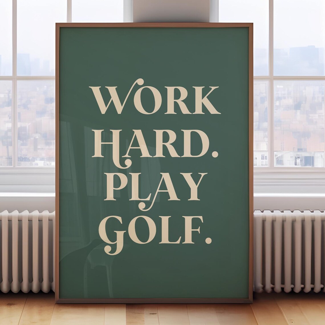 Work Hard Play Golf Green Retro Lettering Golfers Gift Wall Decor Poster