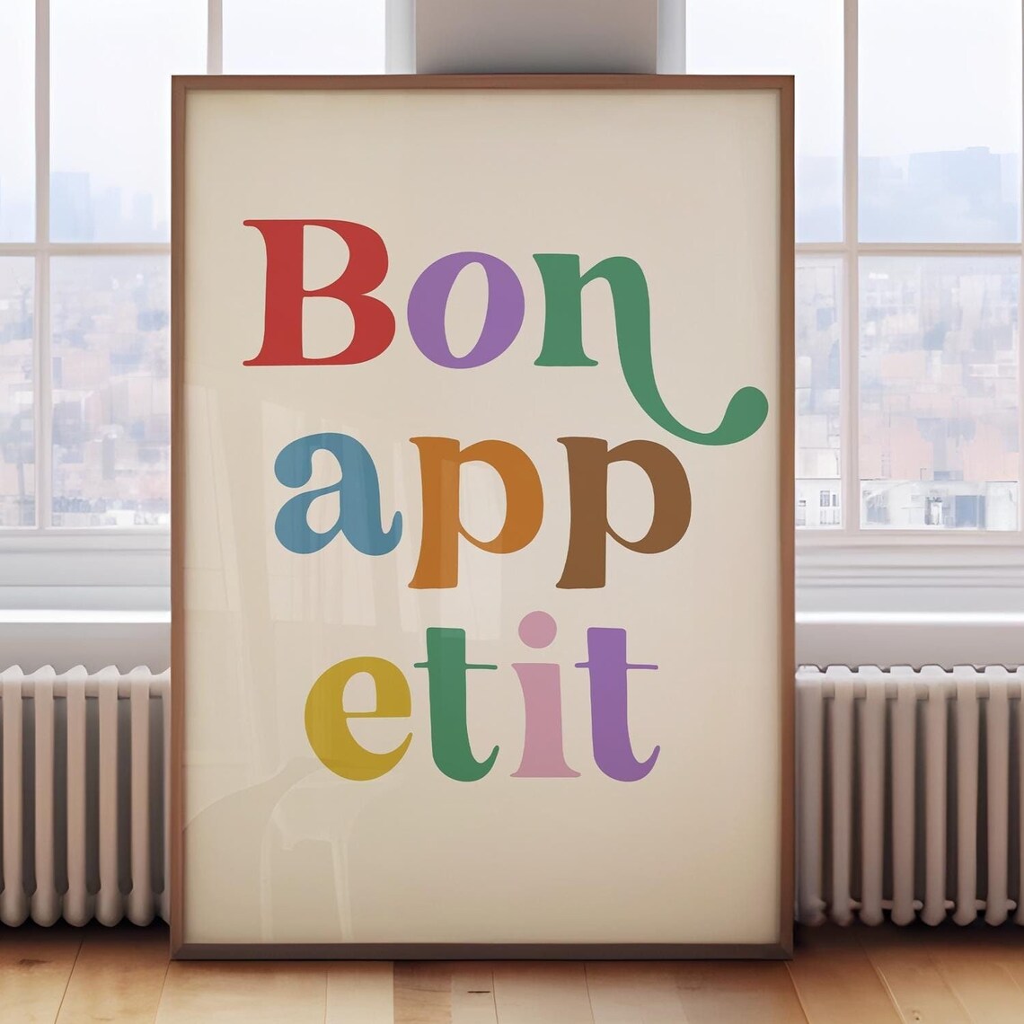 Bon Appetit Multicolor Kitchen Quote Poster Trendy Dining Room Wall Decor