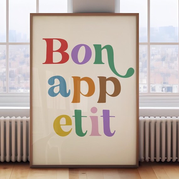 Bon Appetit Multicolor Kitchen Quote Poster Trendy Dining Room Wall Decor