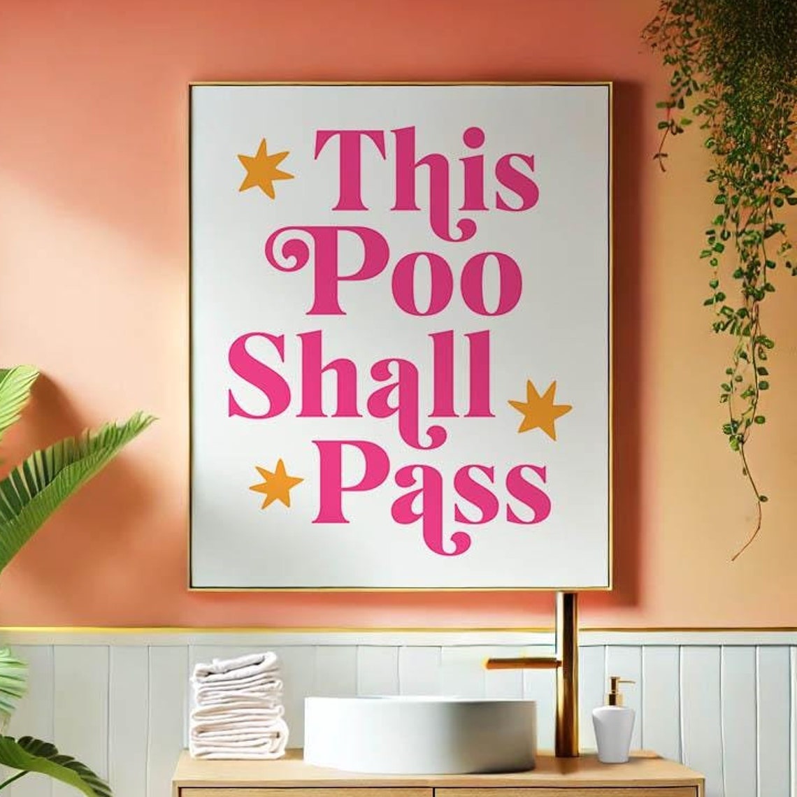 This Poo Shall Pass Funny Pink Bathroom Quote Stars Wall Art - Image 2