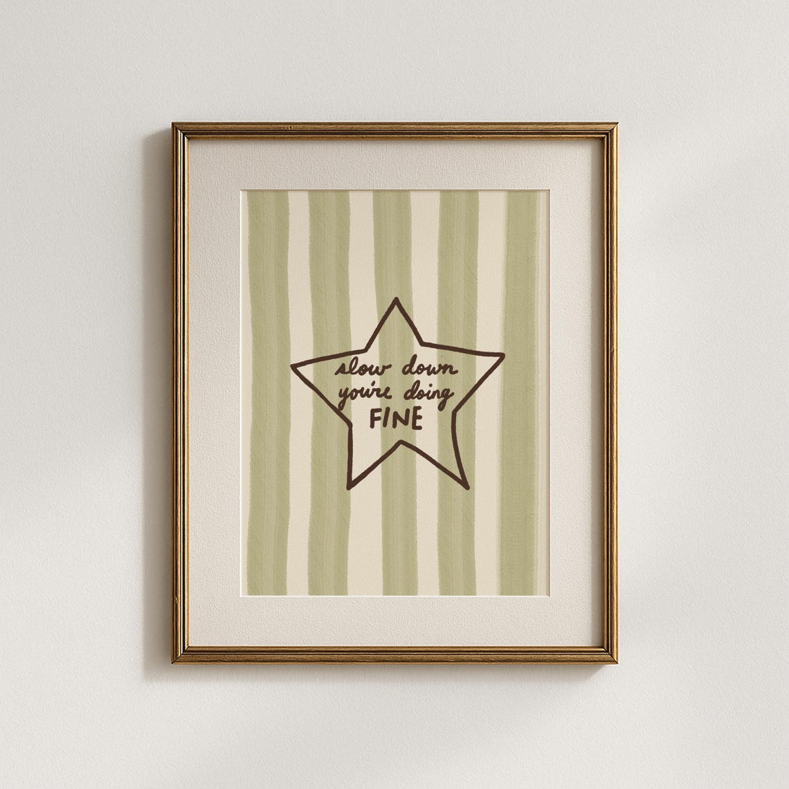 Youre Doing Fine Star Print Minimalist Handdrawn Typography Stripe Poster