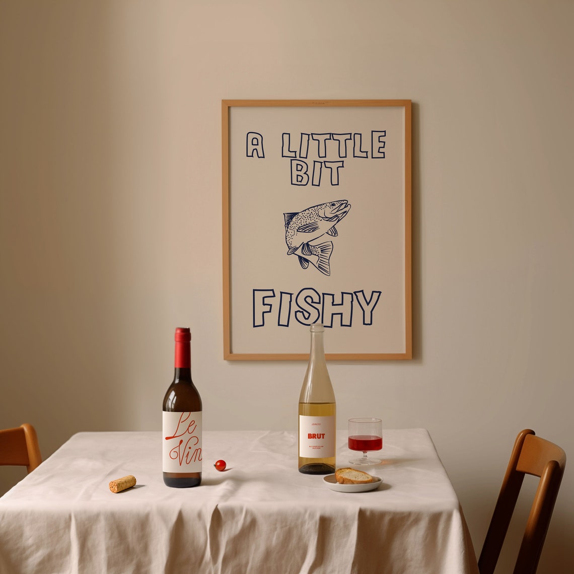 A Little Bit Fishy Navy Fish Illustration Funny Kitchen Poster - Image 2