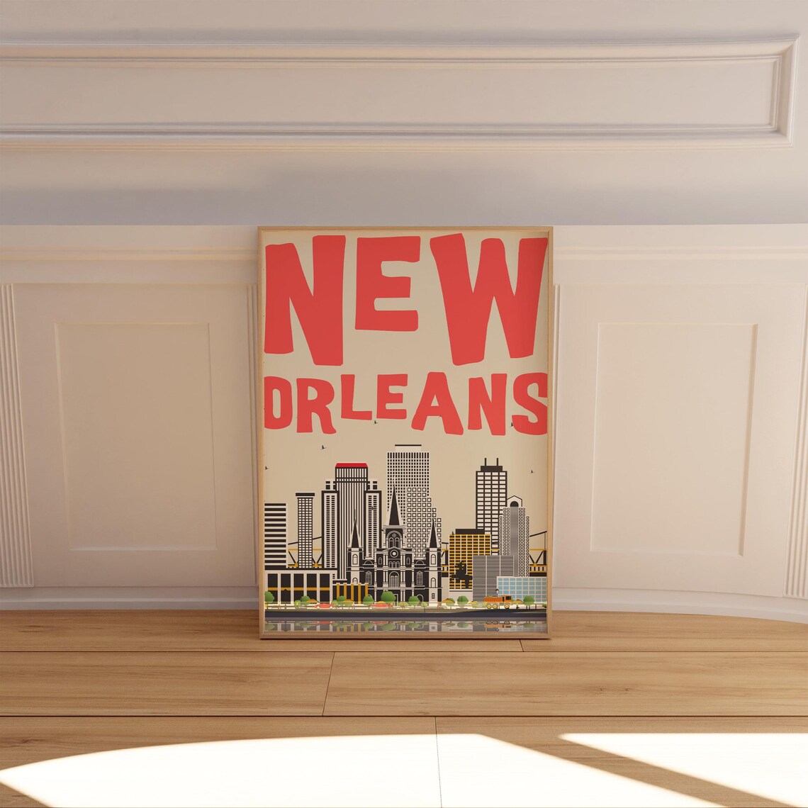 New Orleans Bright Red Bold Typography City Skyline Travel Poster - Image 2