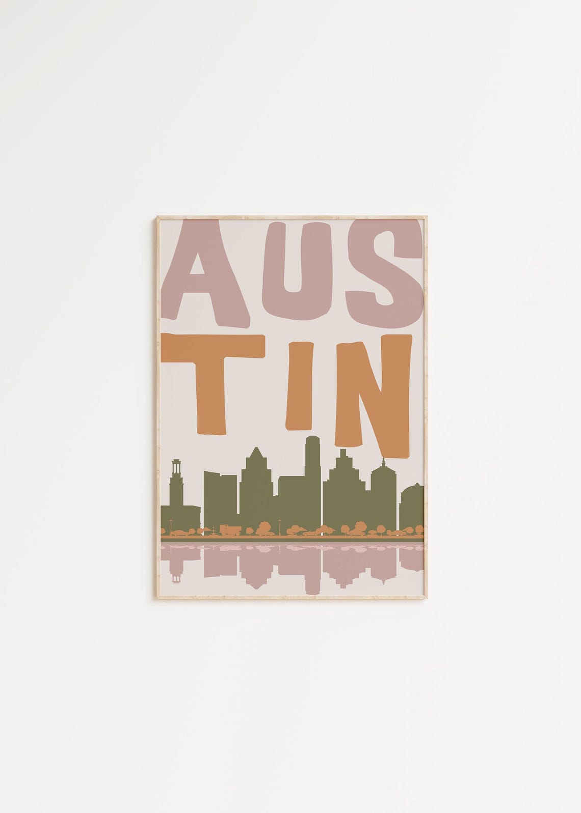 Austin Texas Skyline Bold Letters Retro Mid Century City Poster