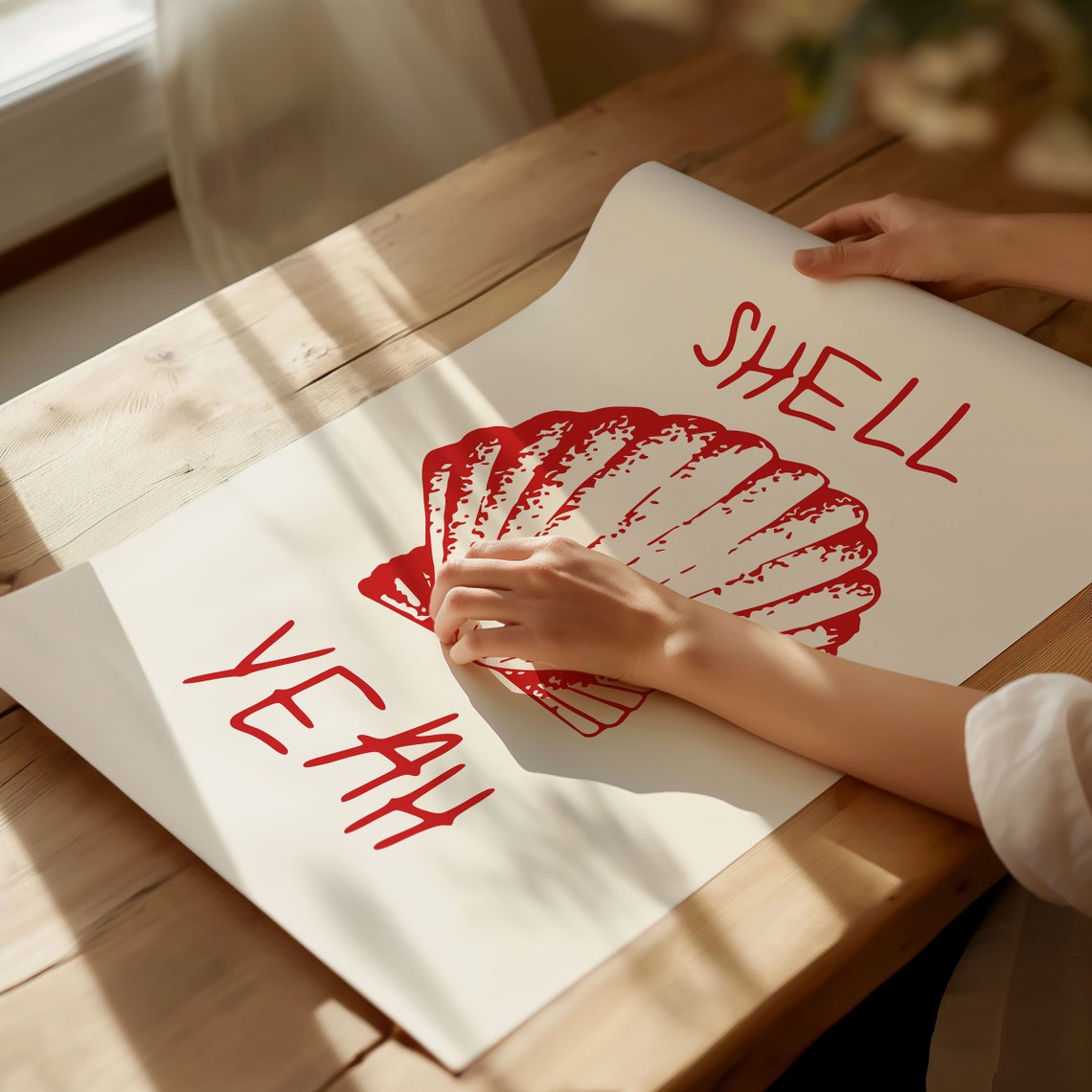 Shell Yeah Red Scallop Shell Beach Quote Kitchen Decor Poster - Image 4