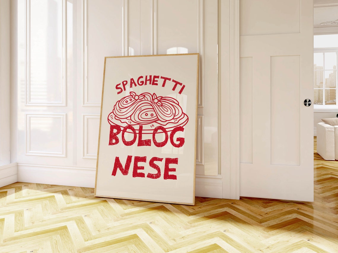 Spaghetti Bolognese Red Line Art Italian Pasta Kitchen Poster - Image 3