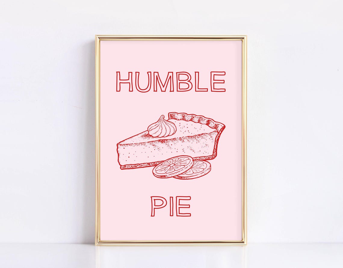 Humble Pie Red Line Art Lemon Slice Vintage Typography Pink Poster