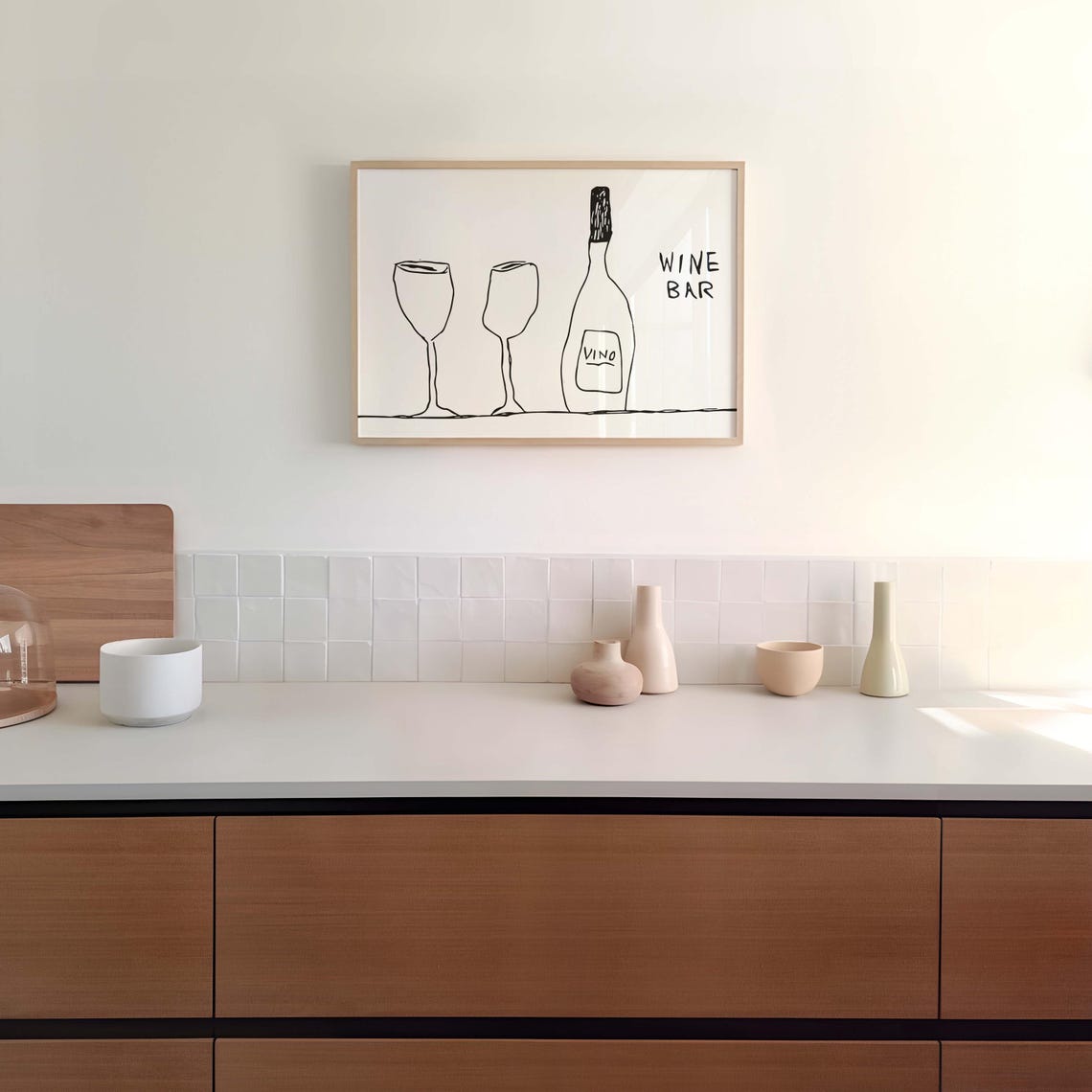 Wine Bar Vino Line Art Black And White Trendy Bar Cart Poster - Image 3
