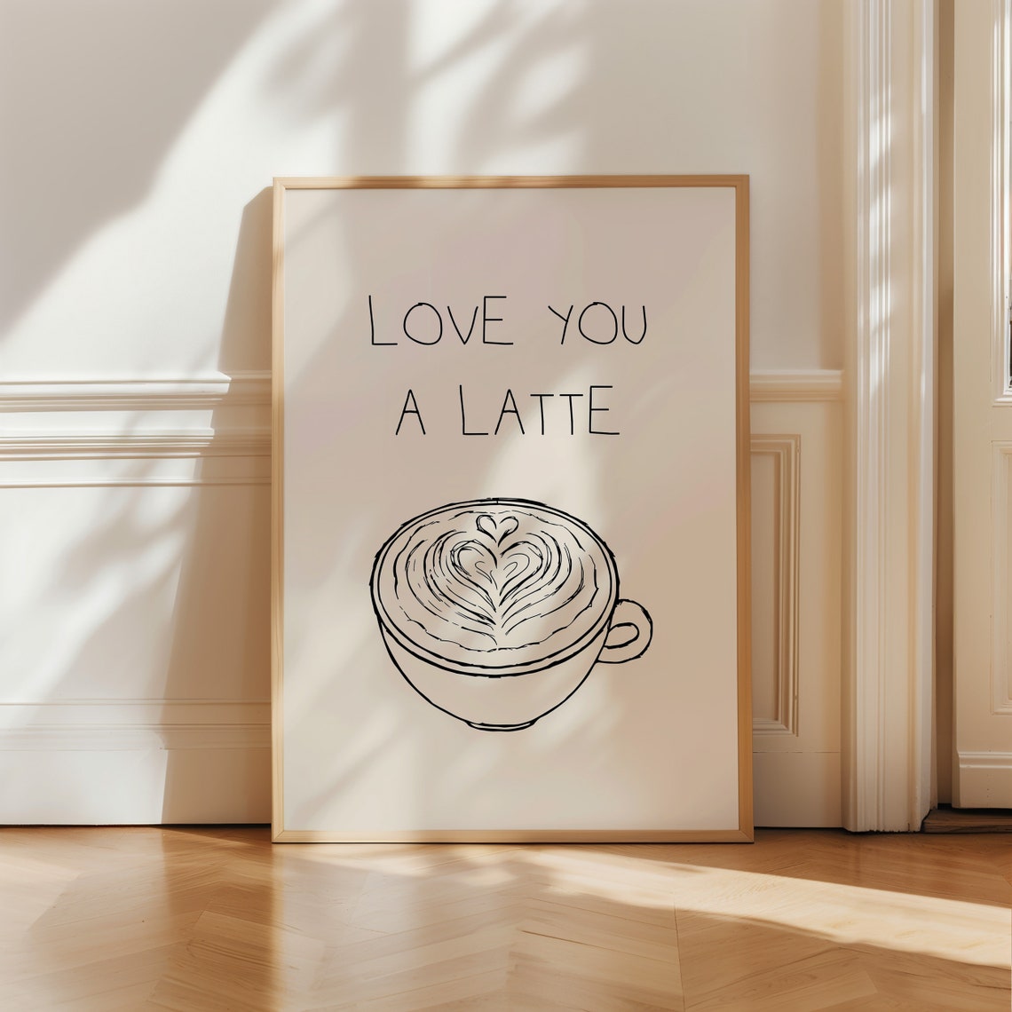 Love You a Latte Hand Drawn Latte Art Coffee Cup Kitchen Wall Poster - Image 2