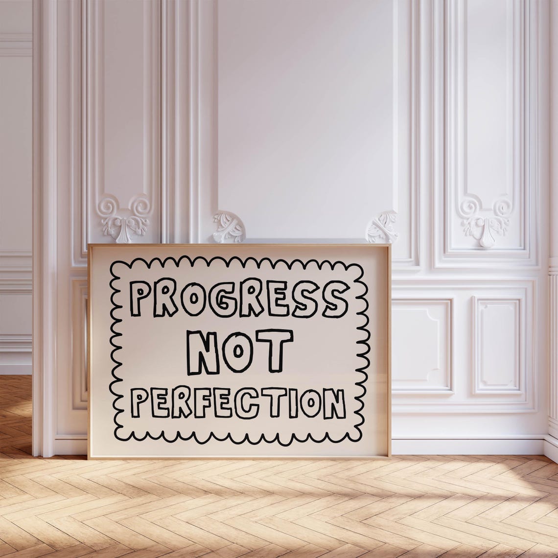 Progress Not Perfection Motivational Quote Scallop Border Poster - Image 3