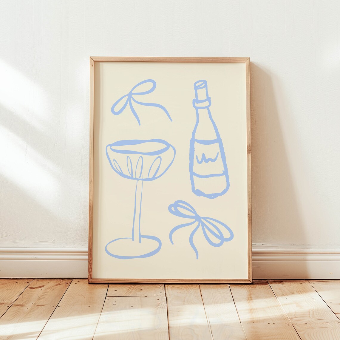 Coquette Champagne Bottle Coupe Glass Blue Line Art Bar Poster - Image 2
