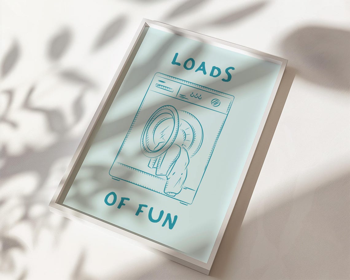 Loads of Fun Laundry Room Poster Teal Green Washing Machine Sketch Art - Image 3
