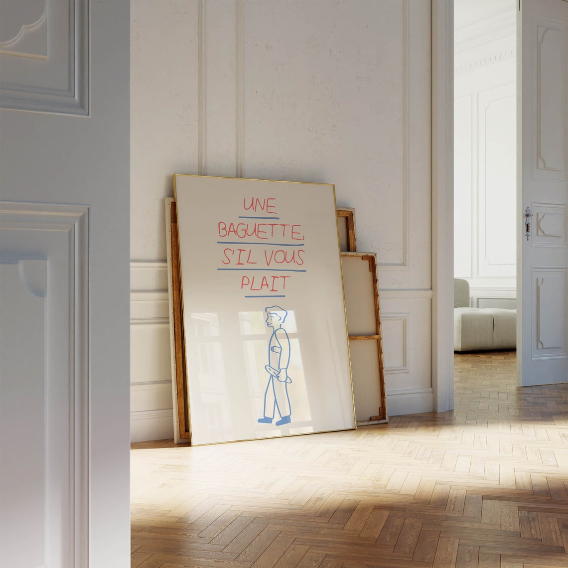Une Baguette Sil Vous Plait Red Blue Charming French Figure Poster - Image 3