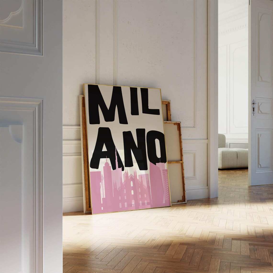 Milano Duomo Skyline Black And Pink Retro Italy City Travel Poster - Image 3