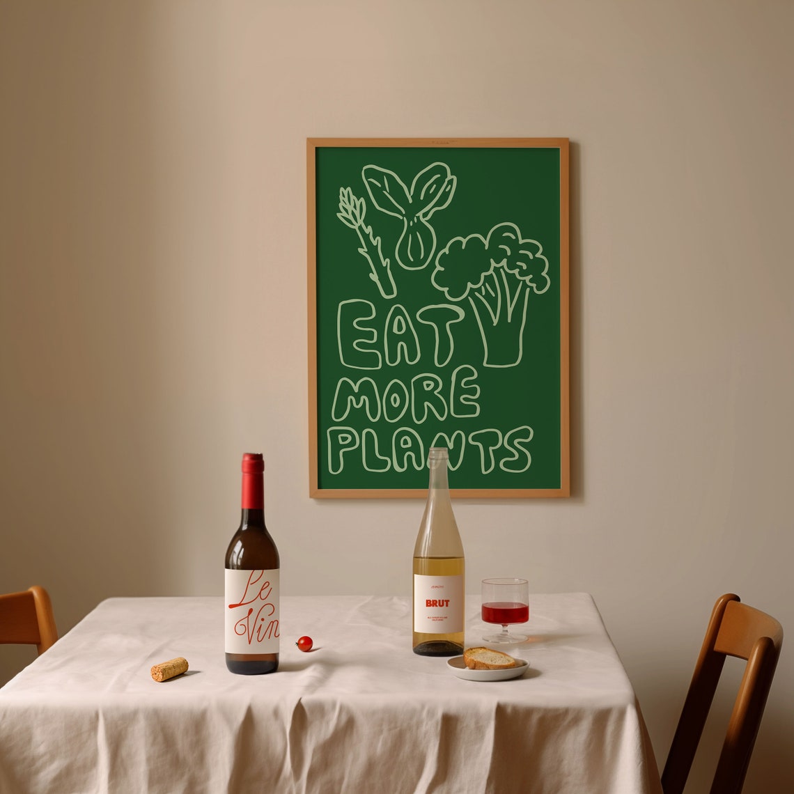 Eat More Plants Green Veggie Line Art Dark Green Kitchen Poster - Image 4