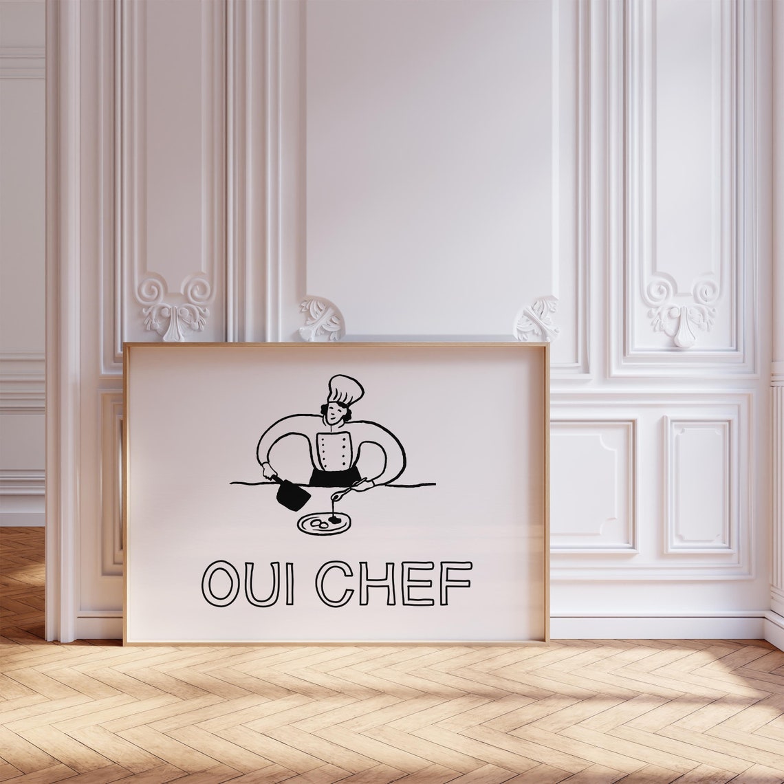 Oui Chef Black Chef Cooking Line Art French Kitchen Quote Poster - Image 3