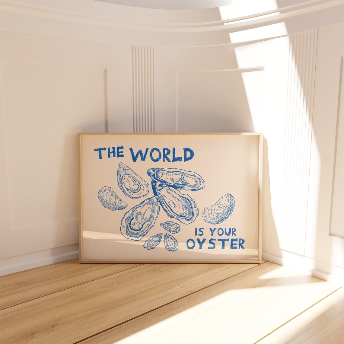 The World Is Your Oyster Blue Shells Coastal Kitchen Quote Poster - Image 5