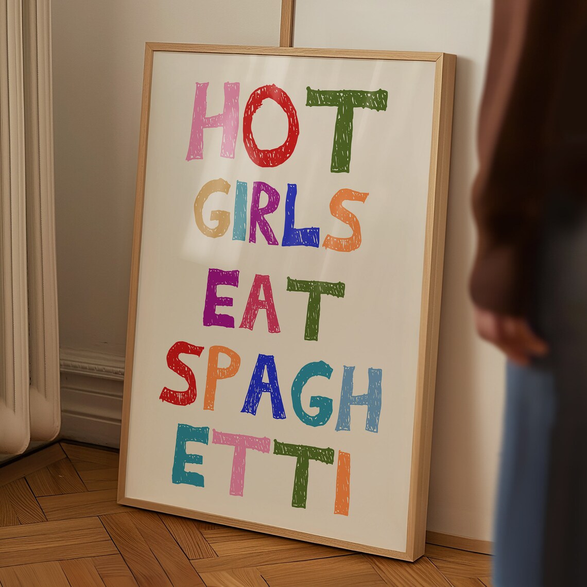 Hot Girls Eat Spaghetti Colorful Hand Lettered Pasta Lover Poster - Image 5