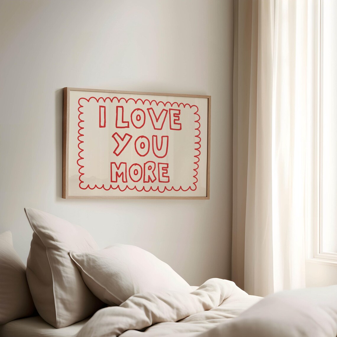 I Love You More Red Bubble Letters Scalloped Border Love Quote Poster - Image 3