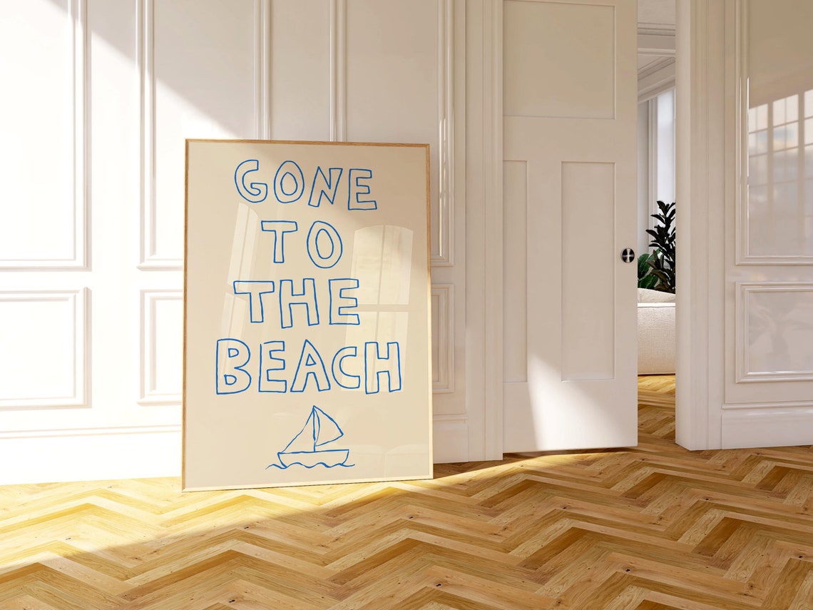 Gone To The Beach Blue Sailboat Sketch Coastal Summer Quote Poster - Image 2