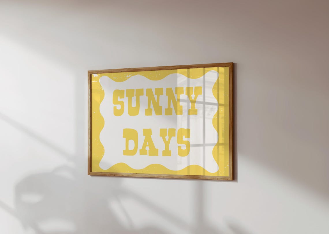 Bright Sunny Days Yellow Retro Wavy Border Cheerful Quote Print - Image 2