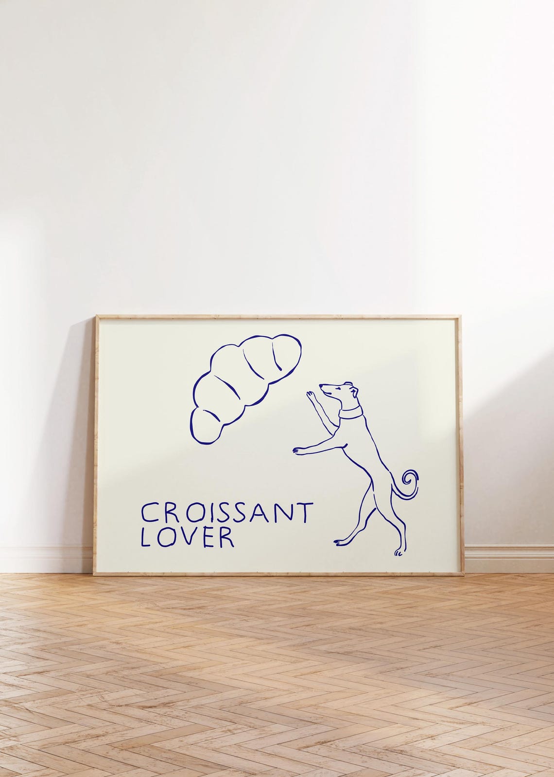 Croissant Lover Whimsical Greyhound Dog Navy Line Art Poster - Image 2