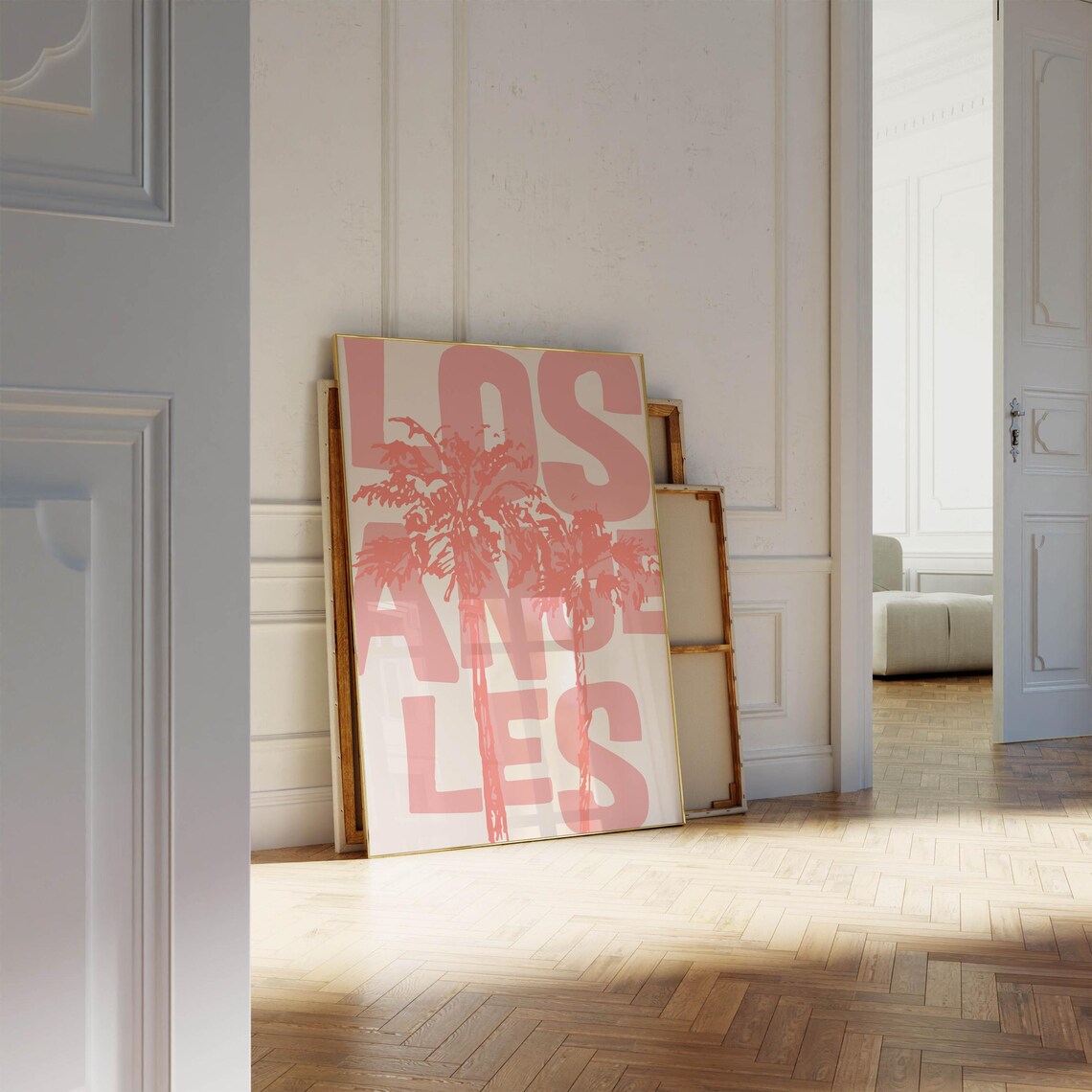 Los Angeles Coral Pink Palm Tree Bold Travel Typography Poster - Image 2
