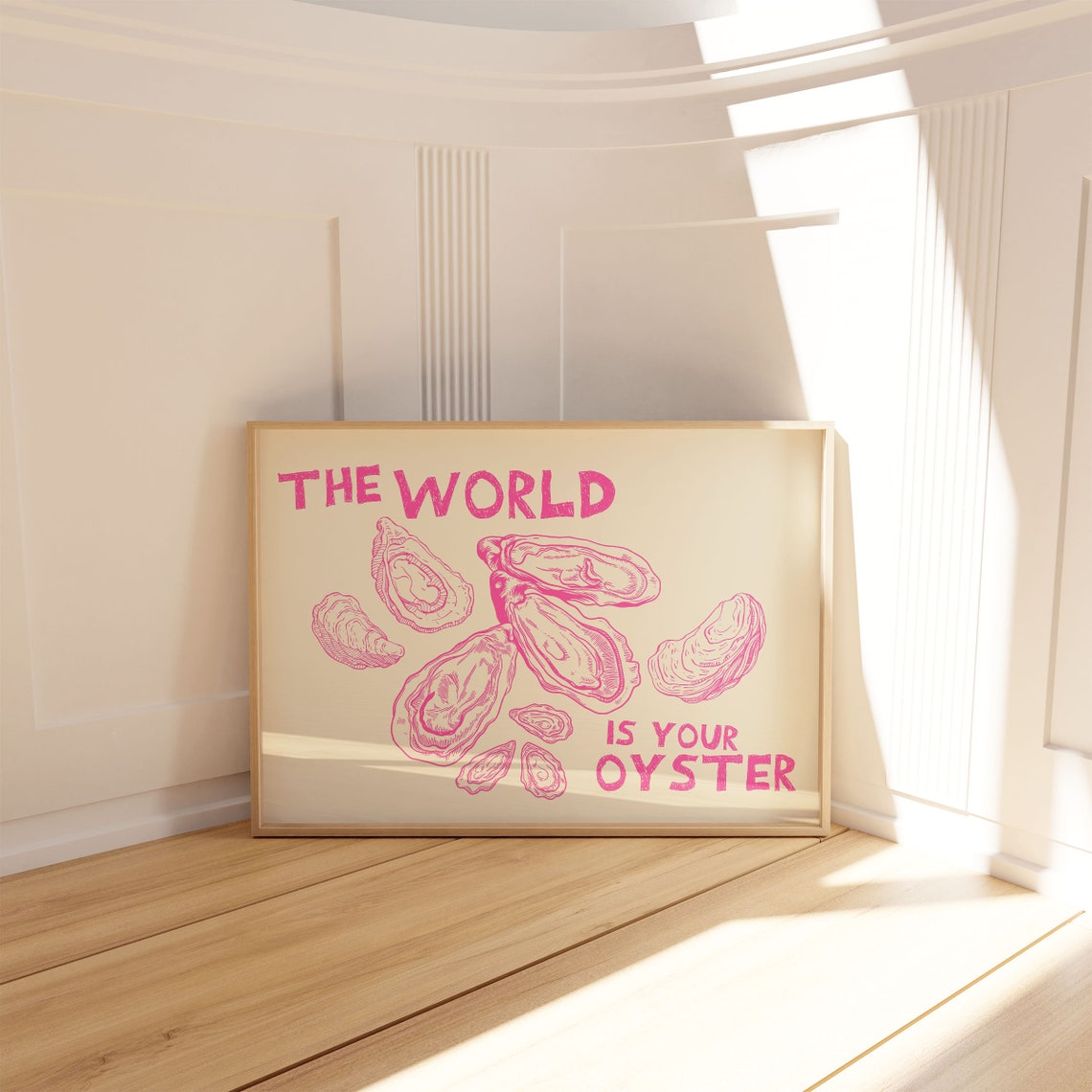 The World Is Your Oyster Pink Shells Cute Kitchen Quote Poster - Image 4