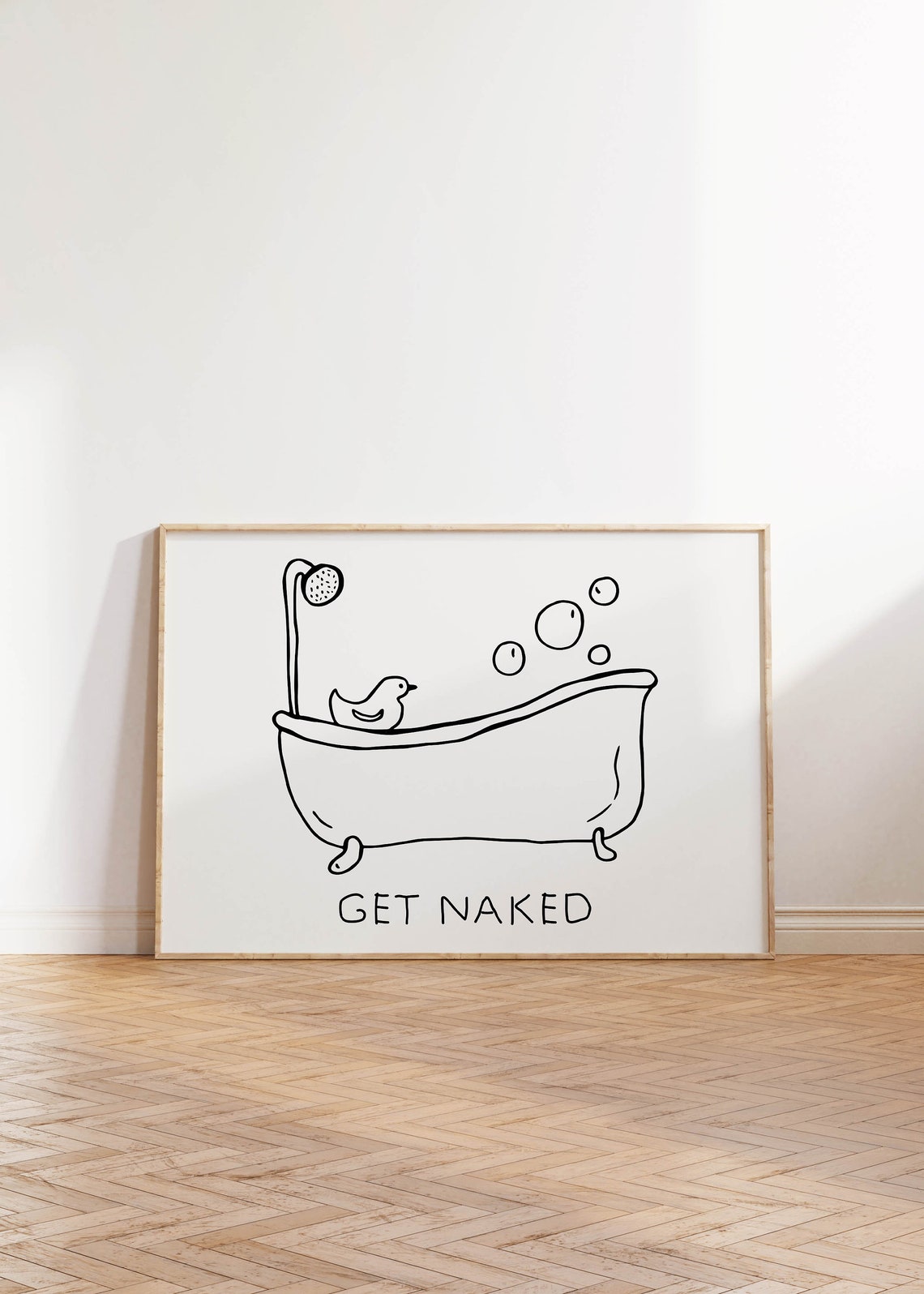 Get Naked Bathtub Rubber Duck Cute Funny Bathroom Quote Poster - Image 2