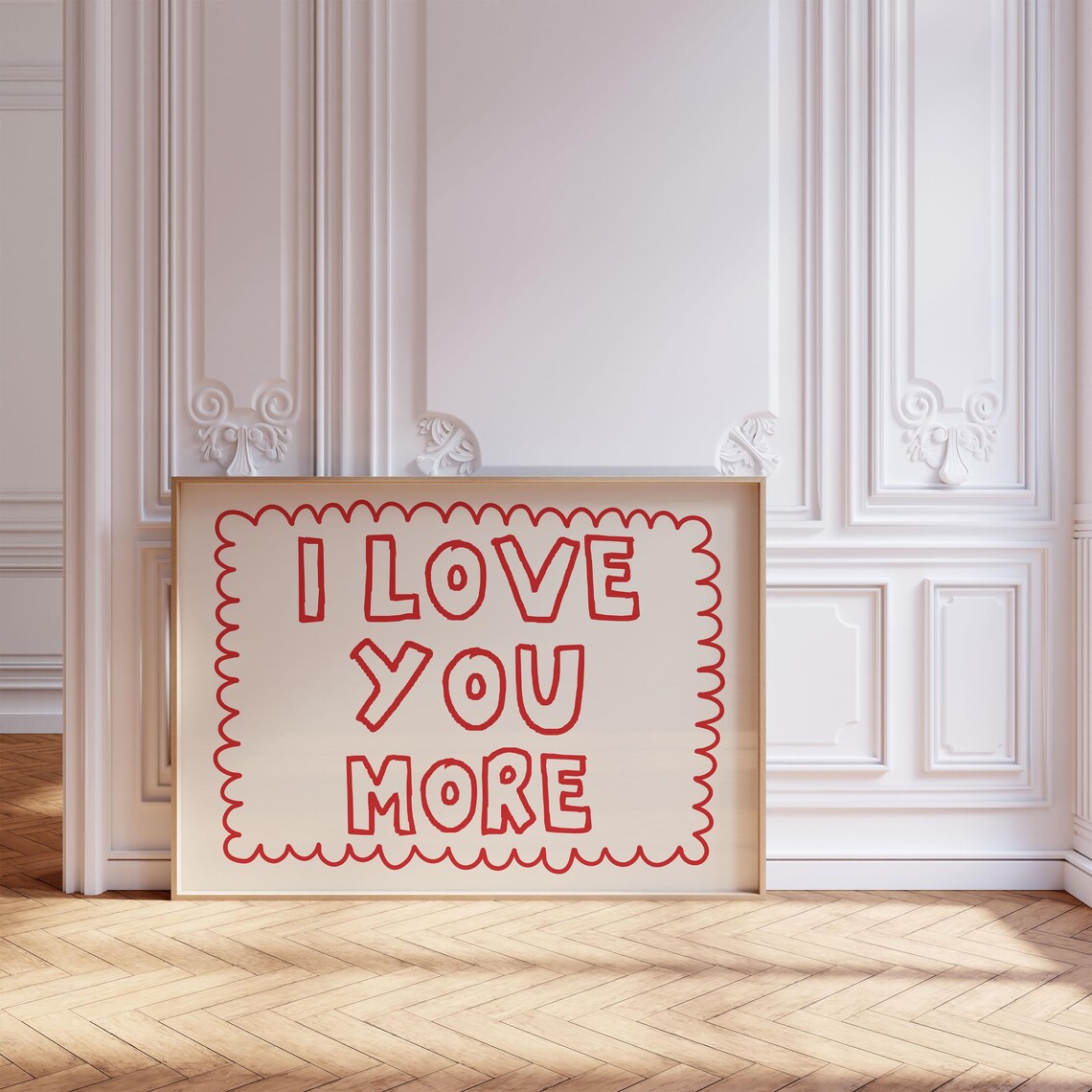 I Love You More Red Bubble Letters Scalloped Border Love Quote Poster - Image 2