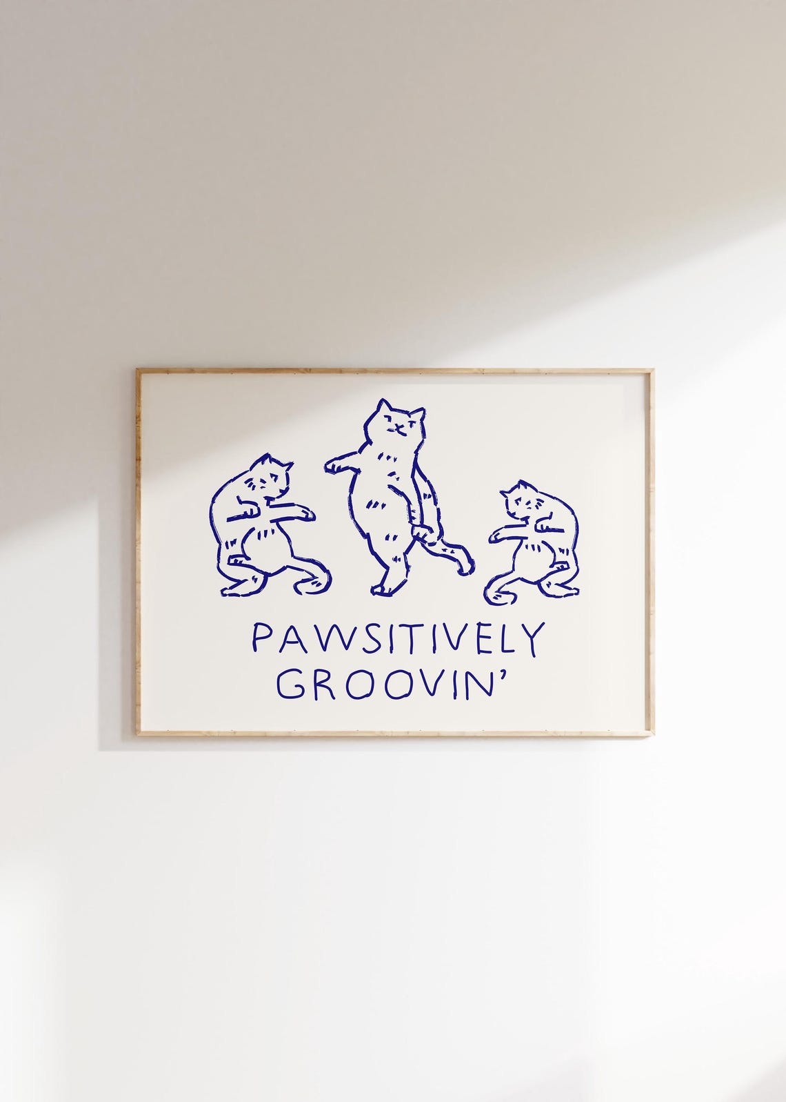Pawsitively Groovin Funny Dancing Cats Retro Blue Line Art Poster - Image 3