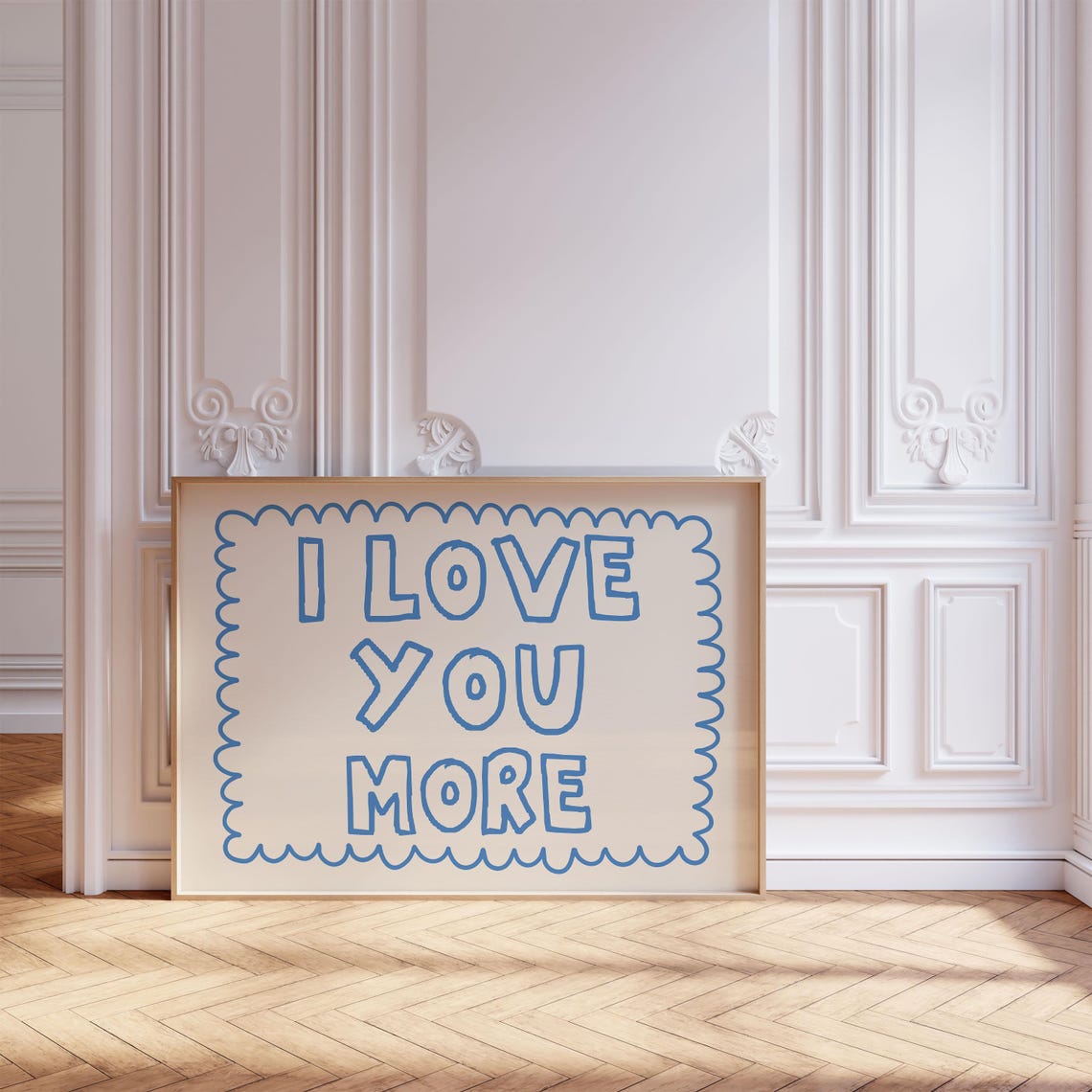 Blue I Love You More Hand Lettered Romantic Bedroom Wall Poster - Image 2