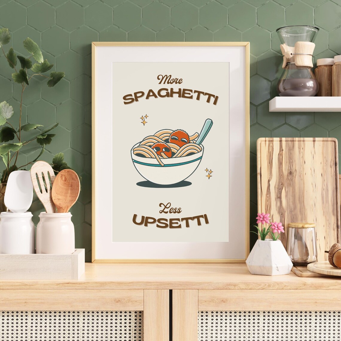More Spaghetti Less Upsetti Retro Kitchen Art Print - Image 6