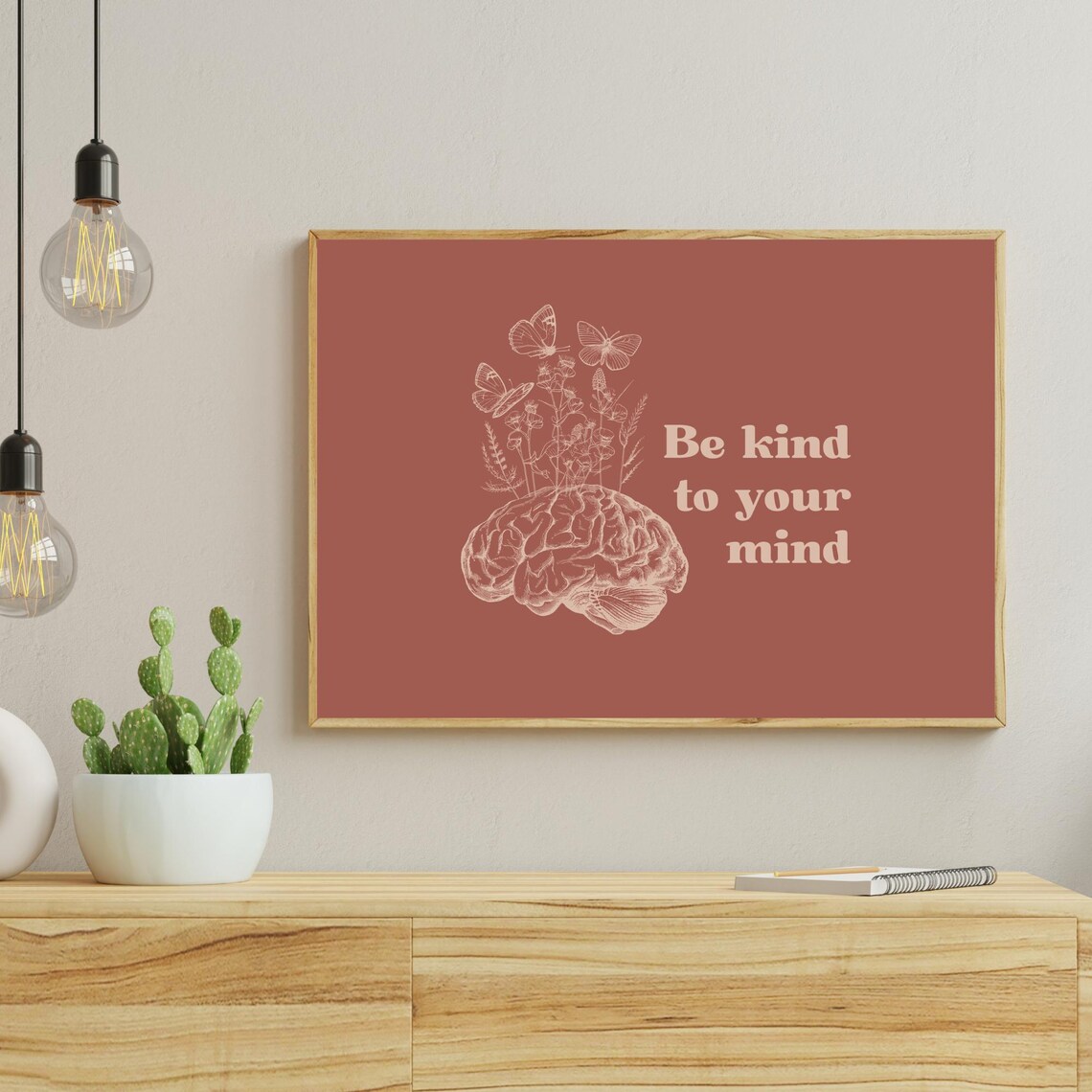 Be Kind to Your Mind Brain Butterflies Terracotta Therapy Poster - Image 5