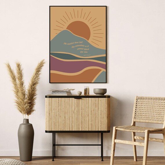 Boho Mountain Sun Quote No Matter How Tall Retro Landscape Poster