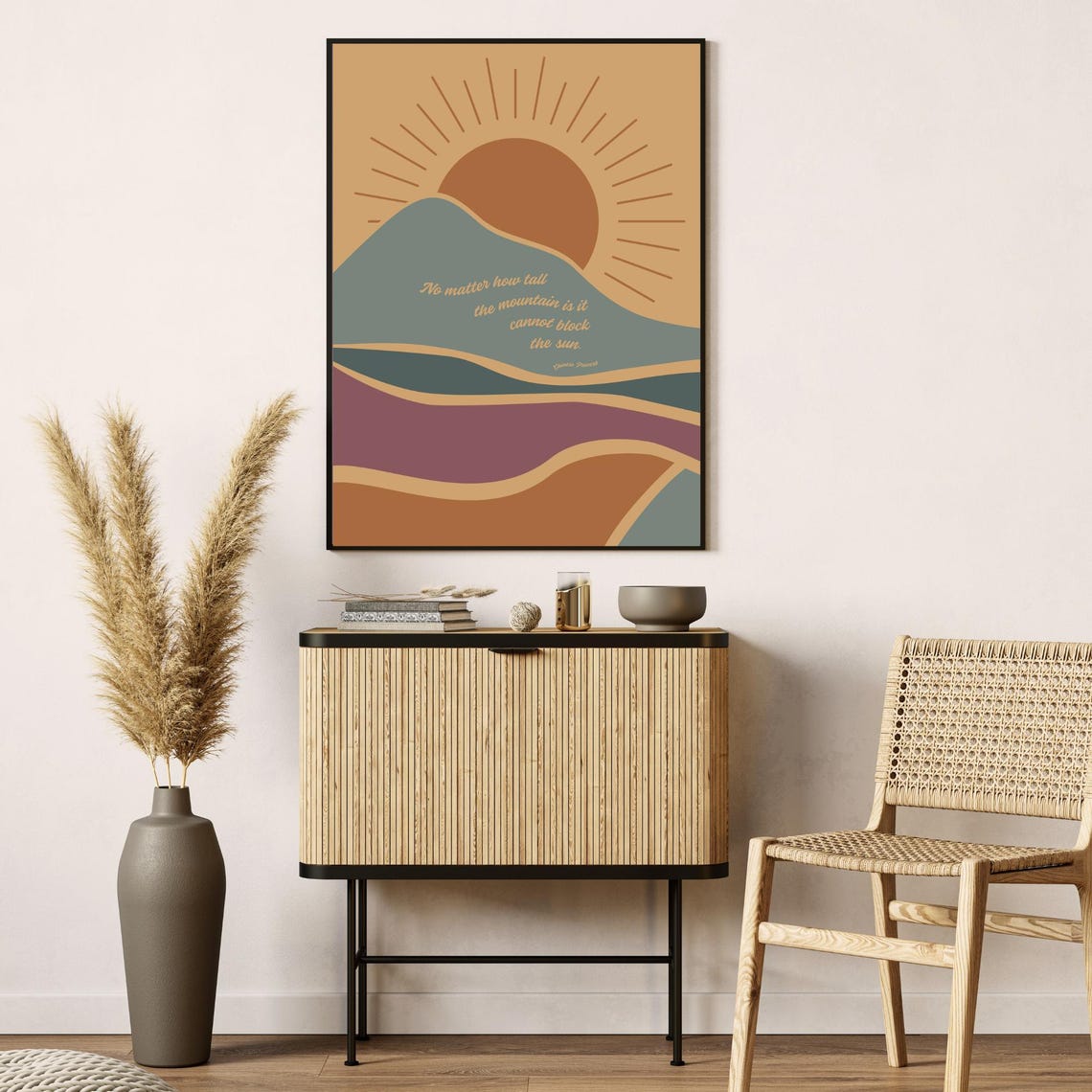 Boho Mountain Sun Quote No Matter How Tall Retro Landscape Poster