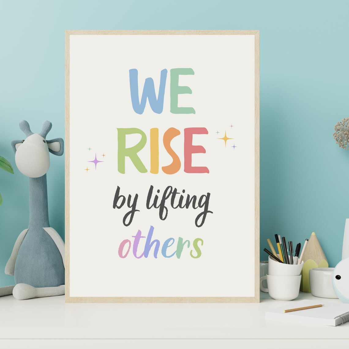 We Rise by Lifting Others Rainbow Pastel Quote Kindness Wall Art - Image 5
