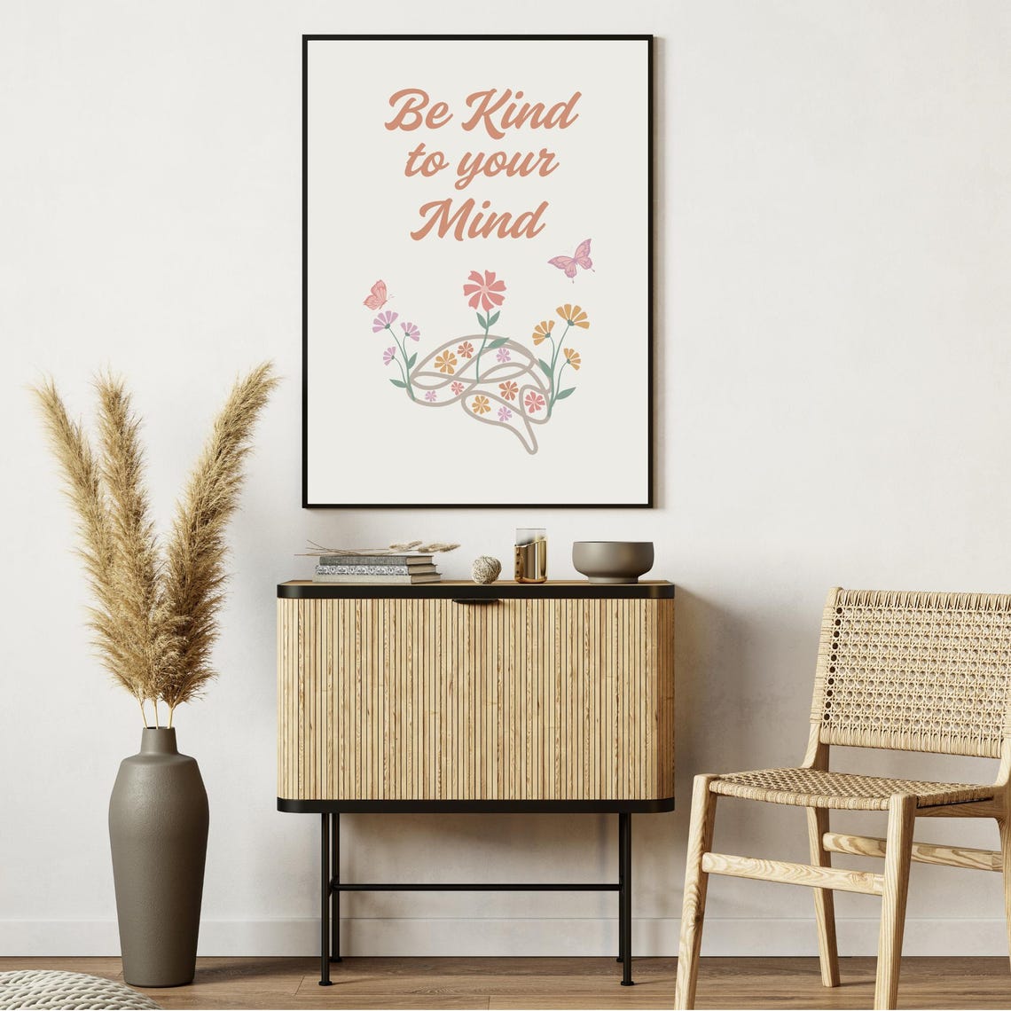 Be Kind to Your Mind Brain Line Art Floral Therapy Office Poster - Image 3