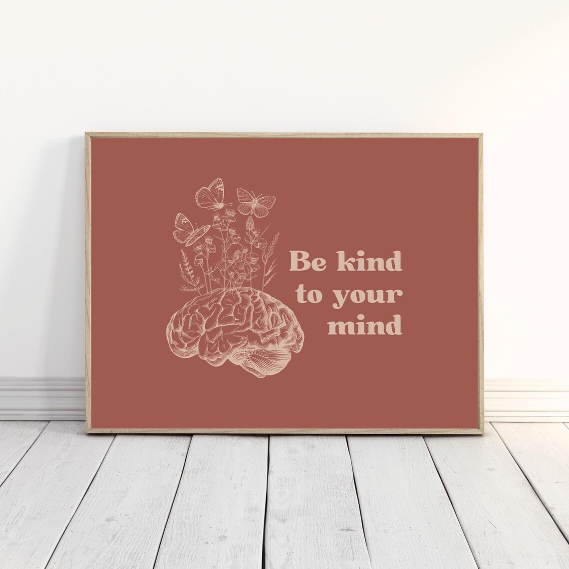 Be Kind to Your Mind Brain Butterflies Terracotta Therapy Poster - Image 4