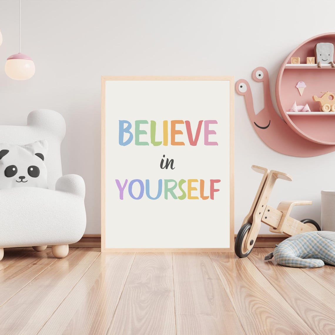Believe in Yourself Rainbow Pastel Letters Motivational Quote Poster - Image 3