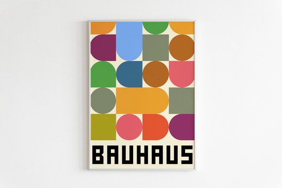 Poster Inspired By Bauhaus Ausstellung 1919 Mid Century Modern Abstract Retro Art Geometrical Shapes
