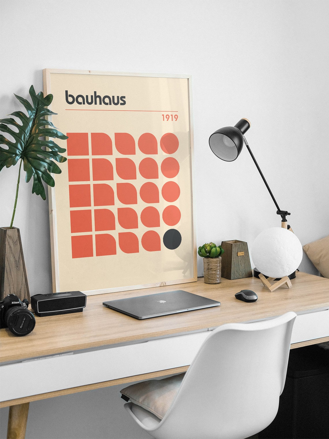 Bauhaus 1919 Orange Geometric Grid Pattern Minimalist Abstract Poster - Image 2