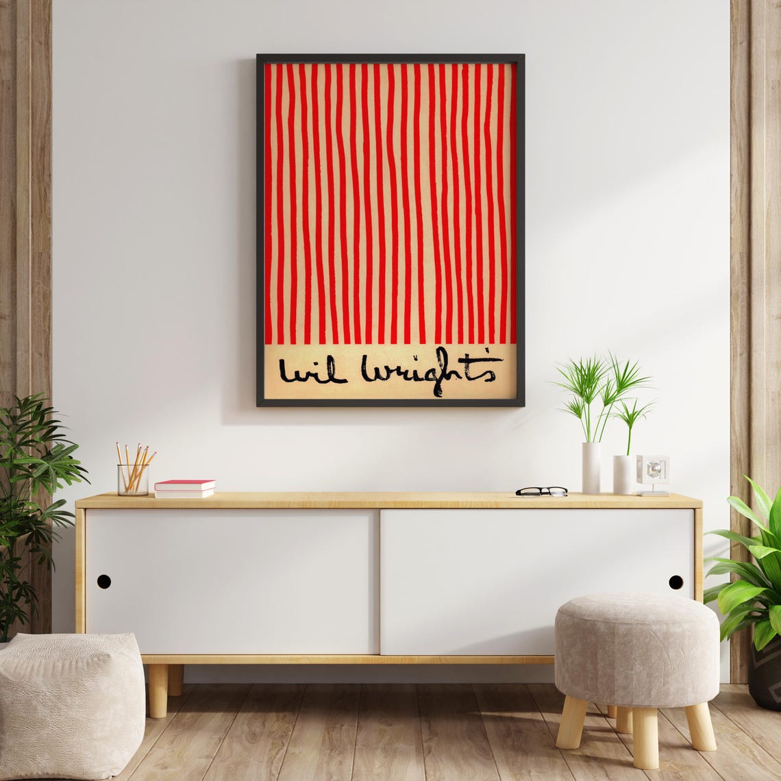 Wil Wrights Red Stripes Bauhaus Style Retro Exhibition Poster - Image 3