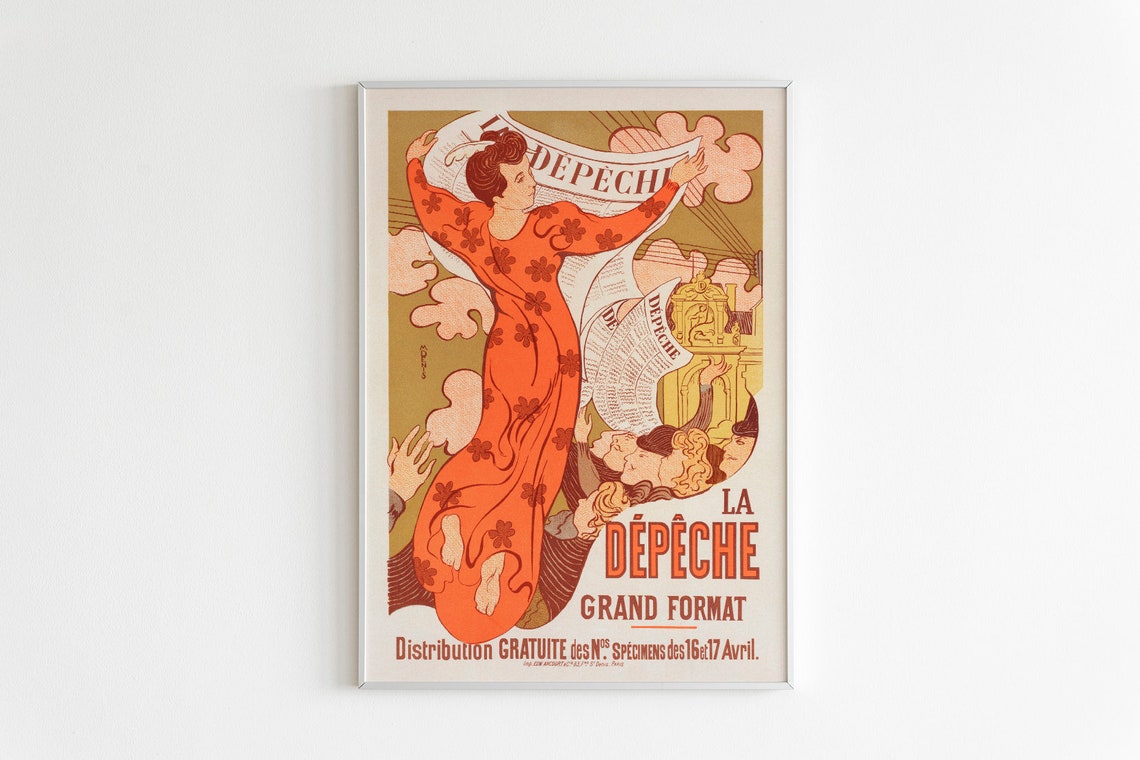 La Dépêche Grand Format 1898 Vintage French Newspaper Ad Poster
