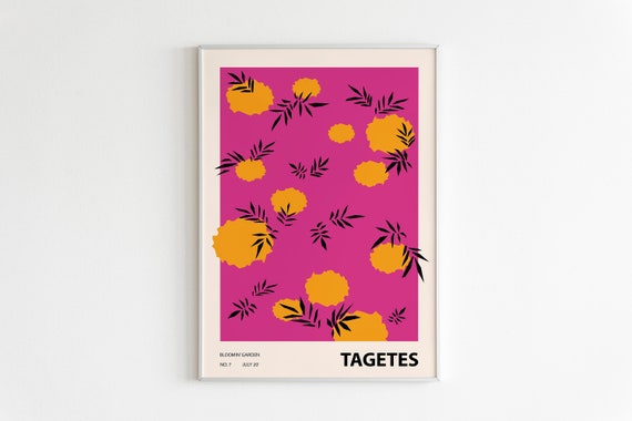 Tagetes 03 Colorful Flower Illustration, Abstract Botanical Print