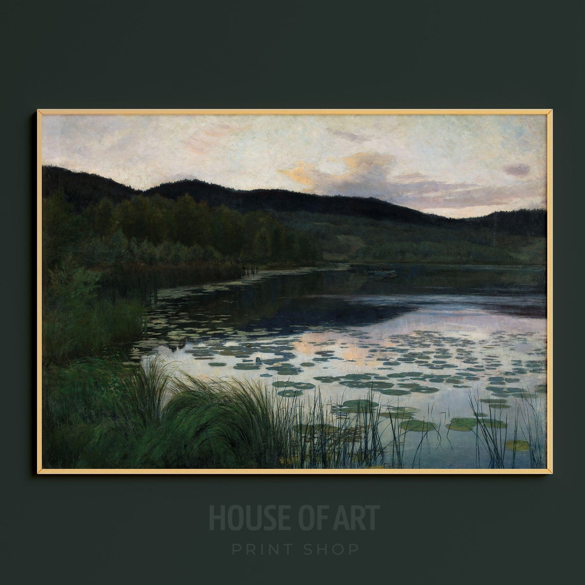 Twilight Lake Lily Pads Dusk Forest Hills Impressionist Poster - Image 3
