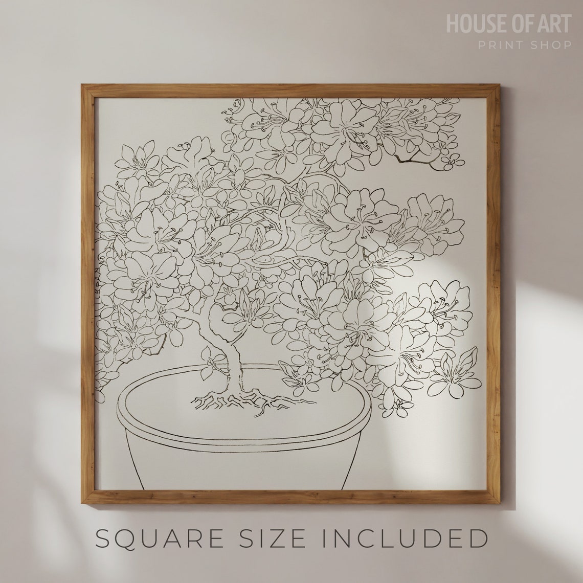 Blooming Bonsai Azalea Line Drawing Japanese Botanical Art Poster - Image 2